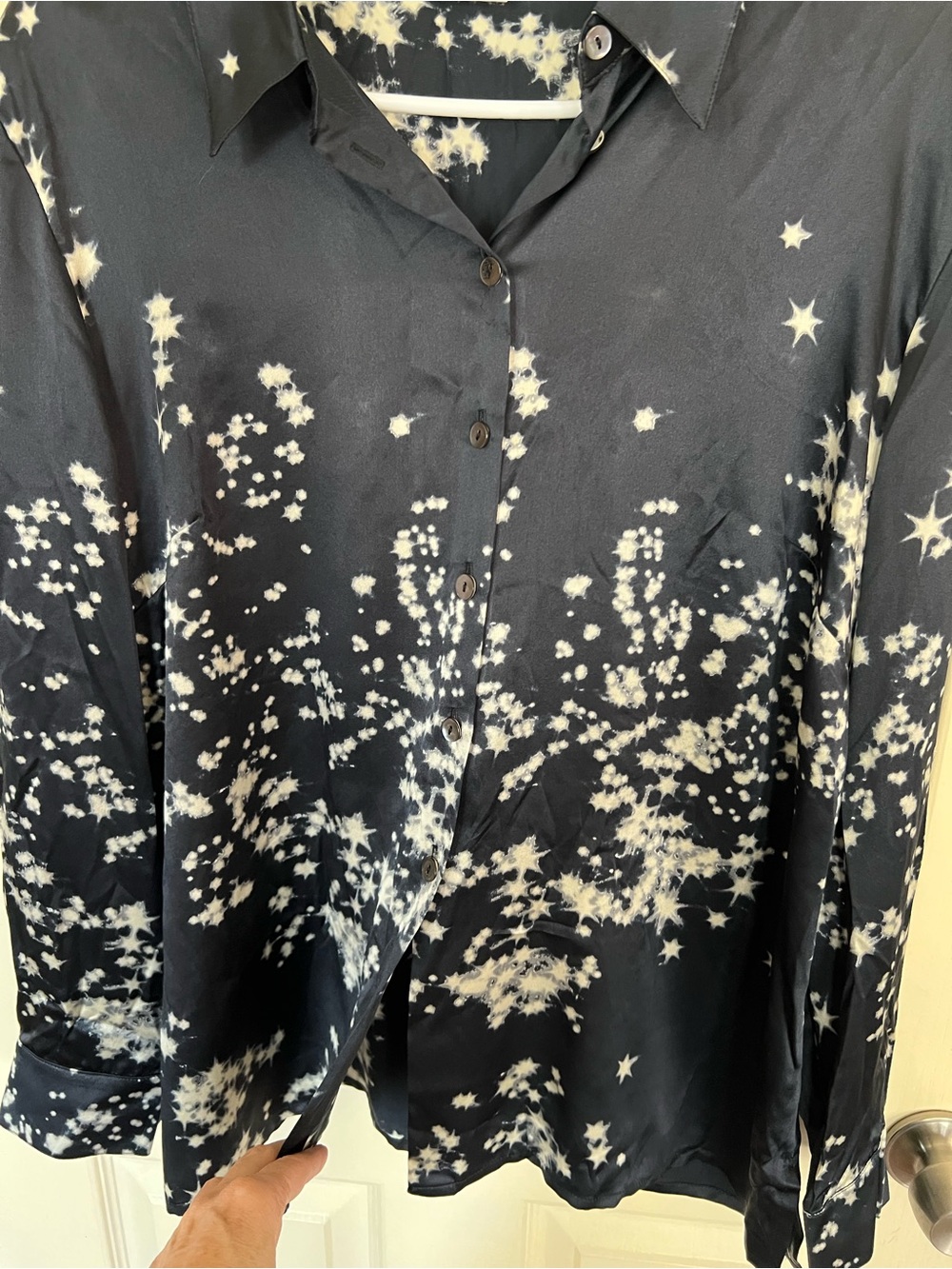 Jaeger 100% Silk Star Print Blouse Muted Black Celestial UK 18 US 16 - Picture 5 of 10